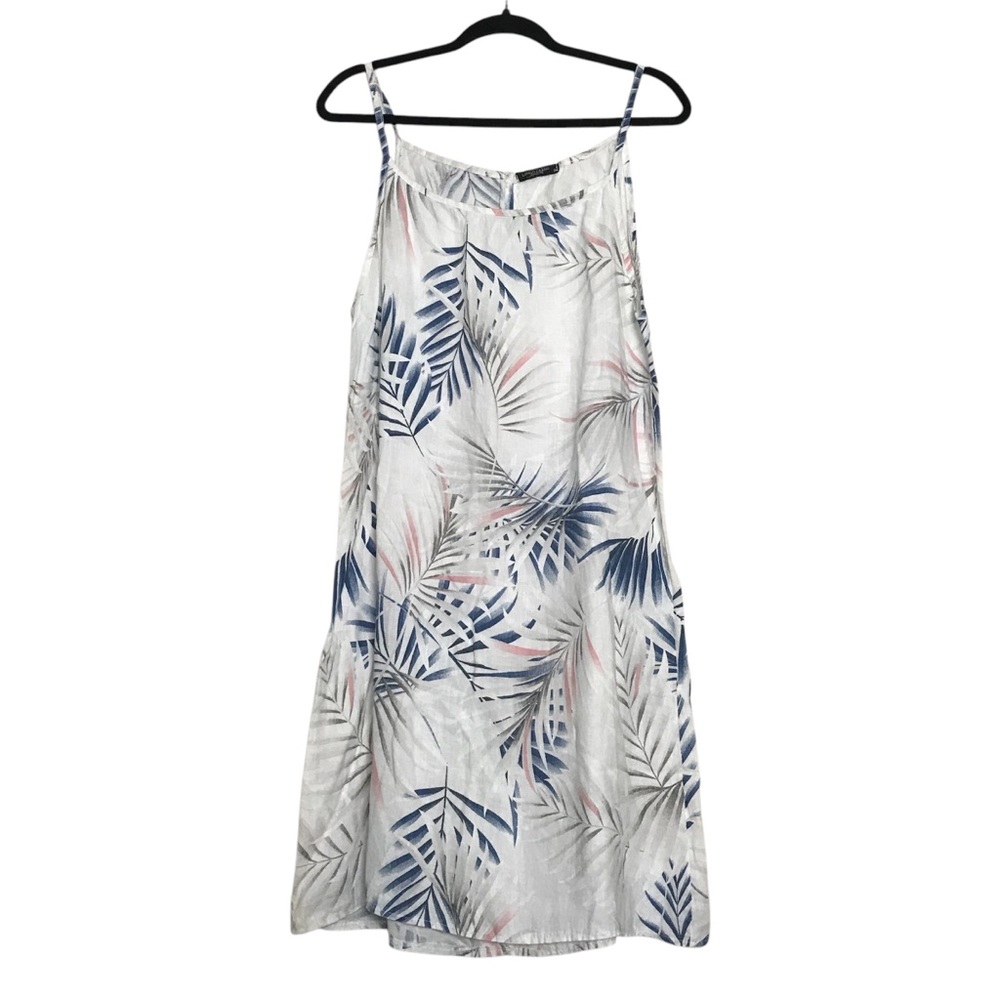 Lungo L’Arno Tropical Print Italy Linen Shift Dress Womens Size S Coconut Girl